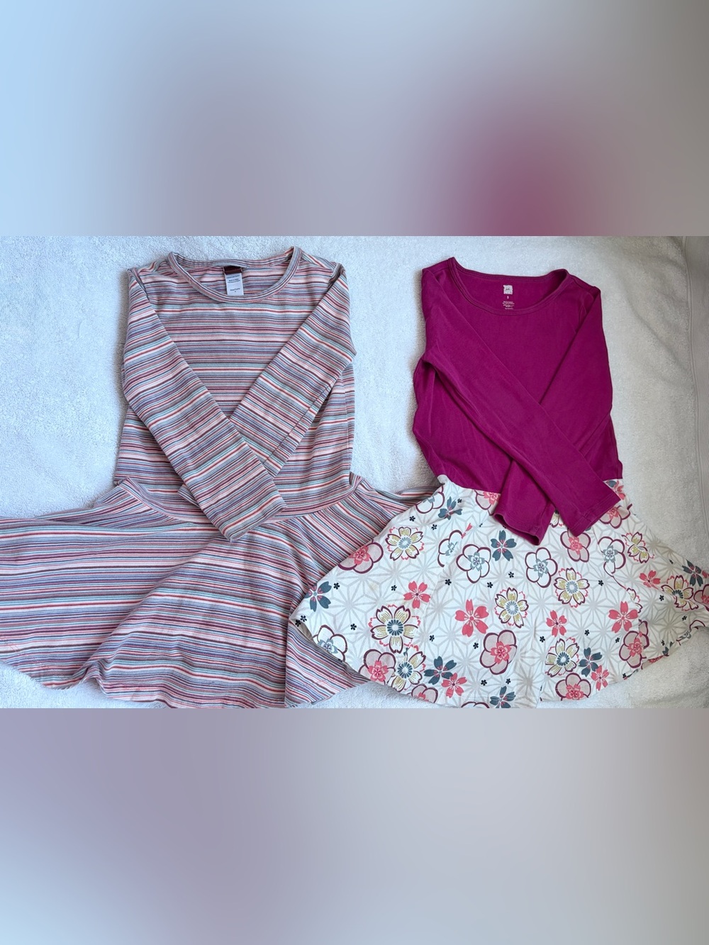 2pc Tea Collection Long-Sleeve Skater Skirted Dresses Sz 4/5 Striped/Floral Pink